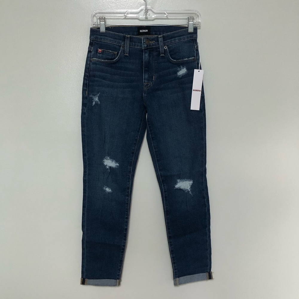 Hudson Natalie Mid Rise Slim Boyfriend Crop Jeans Distressed New 24